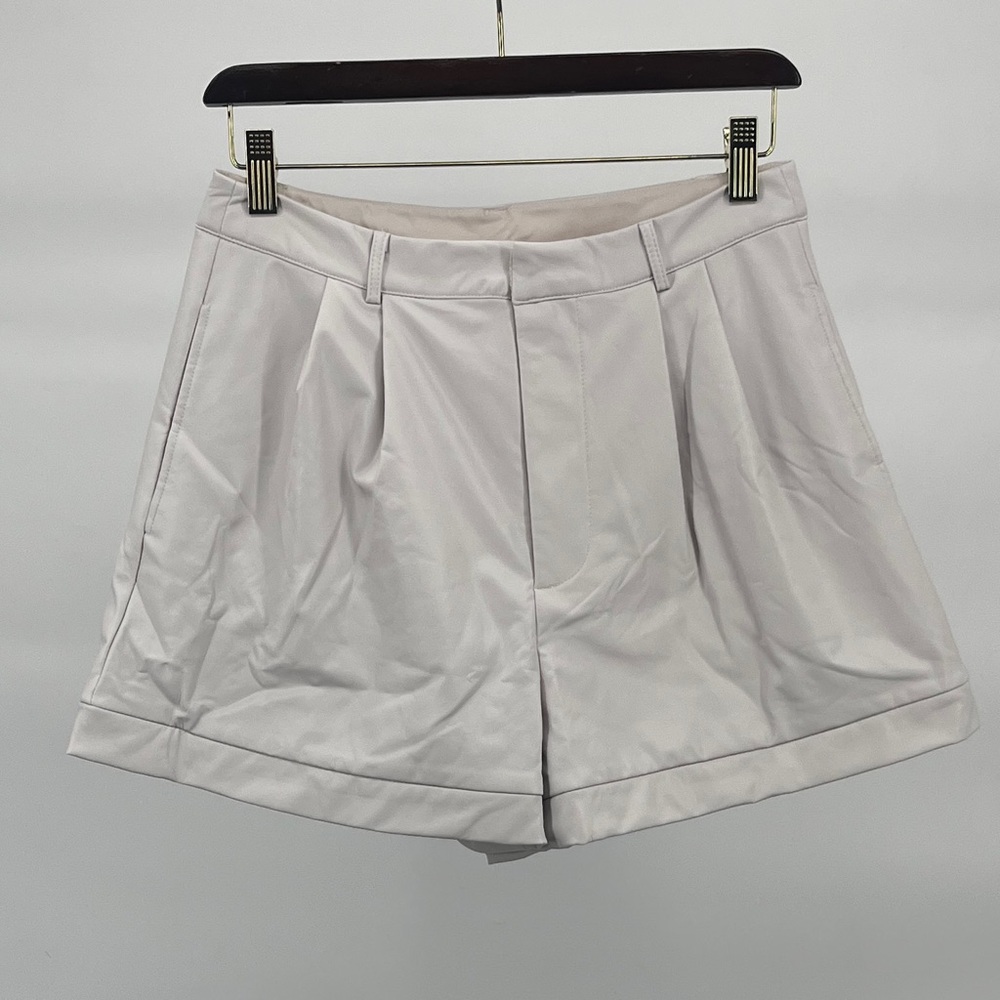 Women’s Shorts - Dance & Marvel by LALA Cream/White Short Vegan Leather Pleated